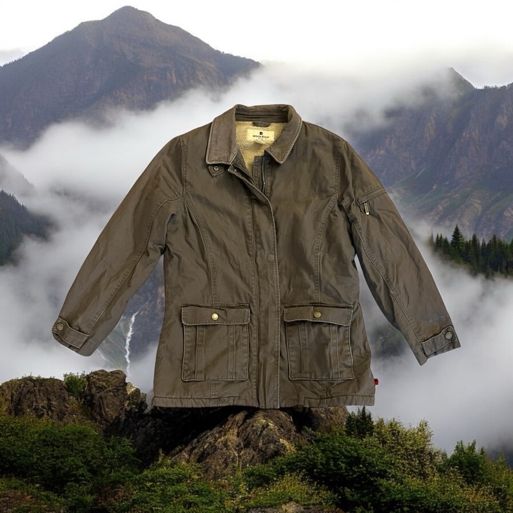 Woolrich Womens Medium Sherpa Lined Full Zip Heavy Bomber Jacket Brown 15089